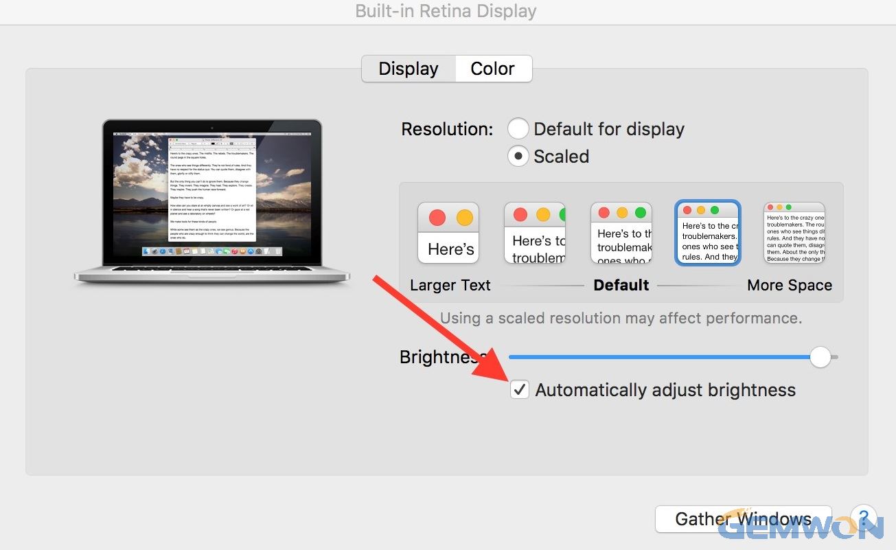 macbook tự động điều chỉnh độ sáng